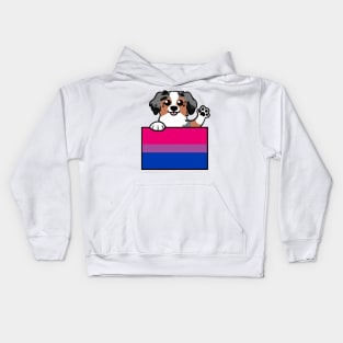 Love is Love Puppy - Blue Merle - Bi Pride Flag Kids Hoodie